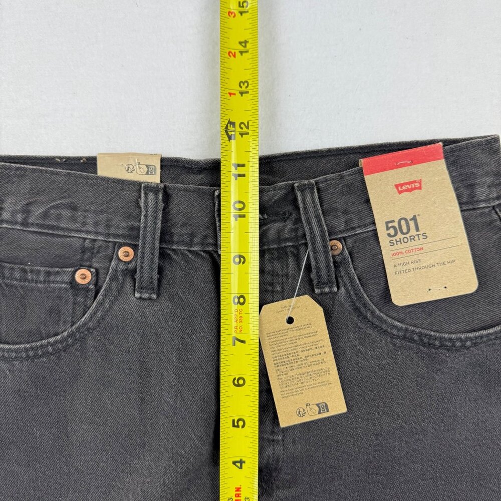 Levi's 501 Women's Frayed Hem Button Fly High Rise Black Denim Shorts Sz‎ 26 NWT - Picture 10 of 11